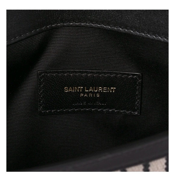 Yves Saint Laurent Uptown Canvas Striped Clutch Cream Black YSL Gold Hardware - Picture 4 of 14